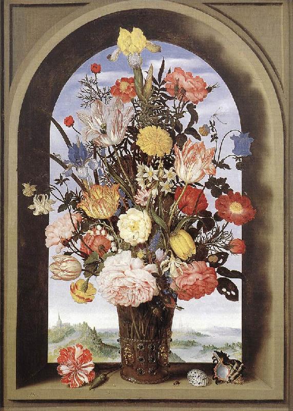 BOSSCHAERT, Ambrosius the Elder Bouquet in an Arched Window  yuyt oil painting picture